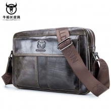 Bull Captain first-layer cowhide shoulder messenger bag men's double-layer casual leather horizontal section 11-inch ipadpro computer bag